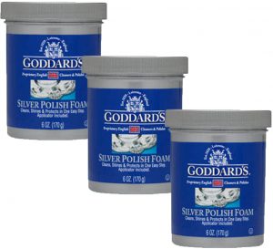 3 x Goddards Silver Polish Foam 170g Cleans, Shines, Protects in One Easy Step