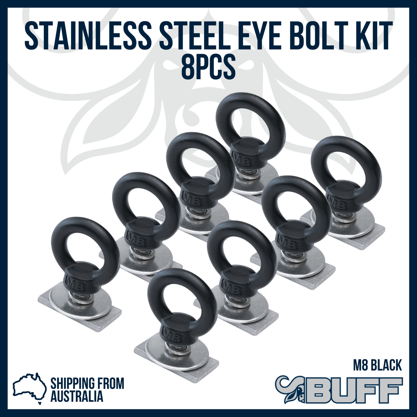 Eye Bolt Kit, Black Powder Coated, M8, 4mm Channel Nut (8 Pack) Polishup