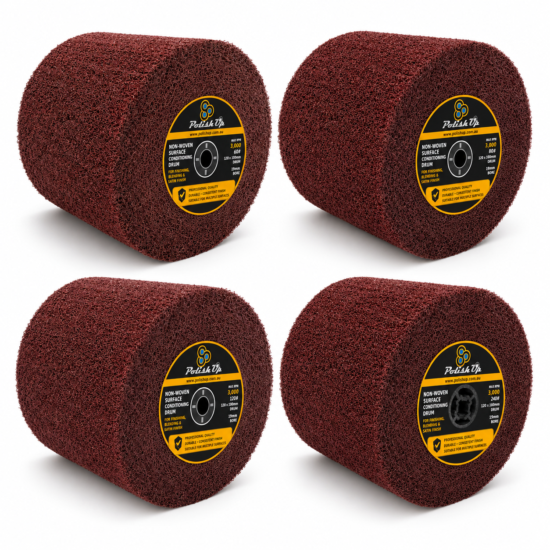Polish Up four-piece non-woven surface conditioning drum kit with 60, 80, 120 and 240 grit drums